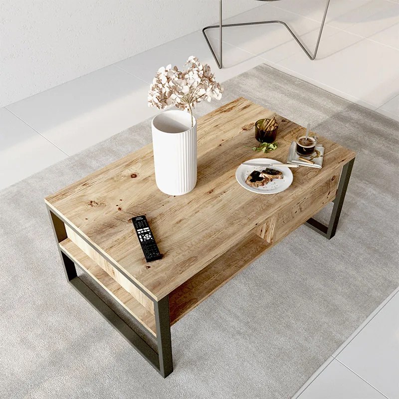 Τραπέζι σαλονιού Honora pakoworld oak-μαύρο 100x60x44,5εκ (1 τεμάχια)