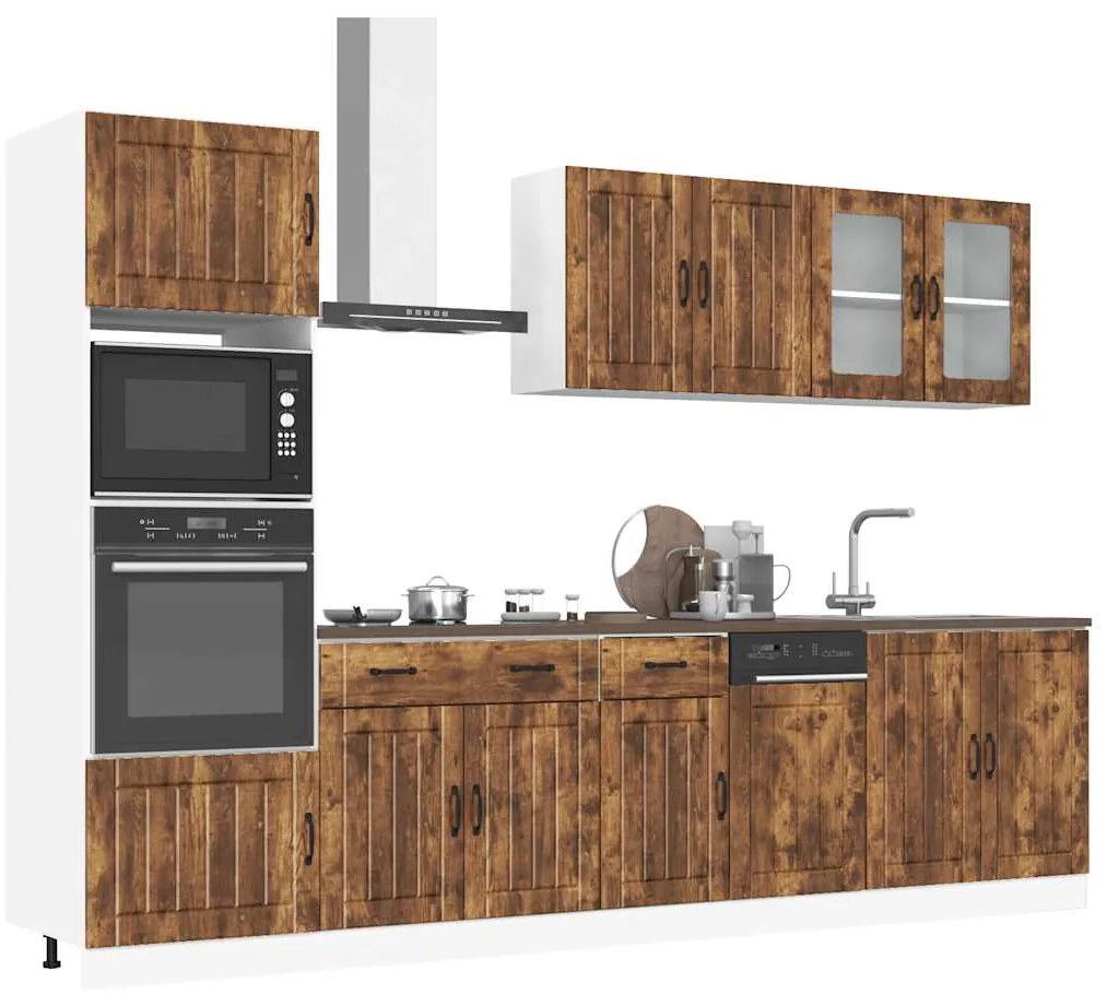 vidaXL Σετ Ντουλαπιών Κουζίνας 7 Τεμαχίων "Lucca" από Καπνιστή Δρυ και Μηχανικά Επενδυμένο Ξύλο