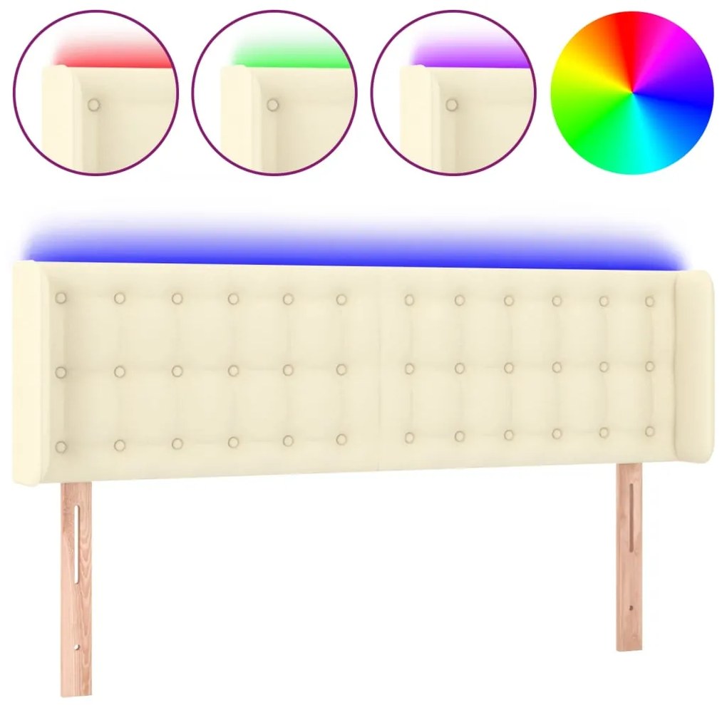 vidaXL Κεφαλάρι Κρεβατιού LED Κρεμ 147x16x78/88εκ. από Συνθετικό Δέρμα