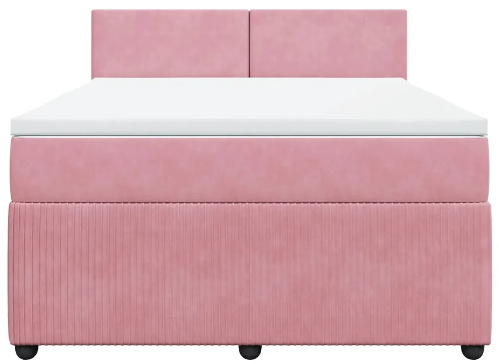 vidaXL Κρεβάτι Boxspring με Στρώμα Ροζ 160x200 εκ. Βελούδινο