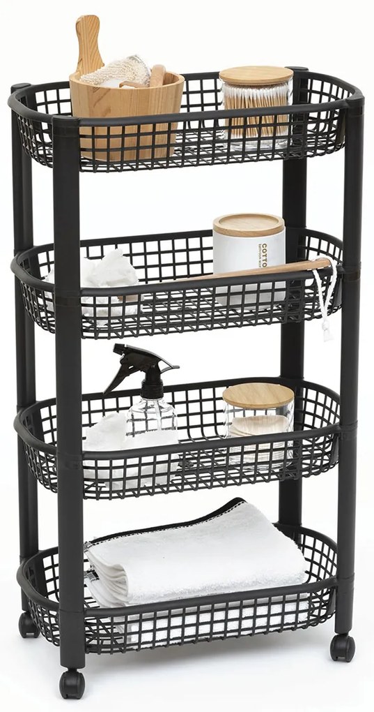 Τρόλεϊ/Ραφιέρα 4 Θέσεων (46.5x25.5x79) F-V Basket Trolley Black 189990A