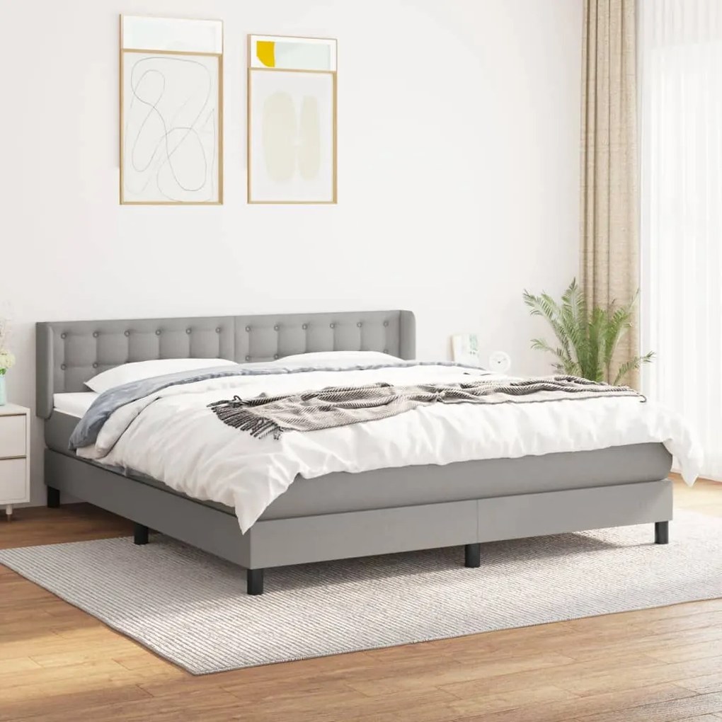 Κρεβάτι Boxspring με Στρώμα Ανοιχτό Γκρι 180x200 εκ. Υφασμάτινο