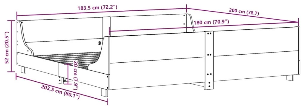 Σκελετός Κρεβατιού Χωρίς Στρώμα 180x200 εκ Μασίφ Ξύλο Πεύκου - Καφέ