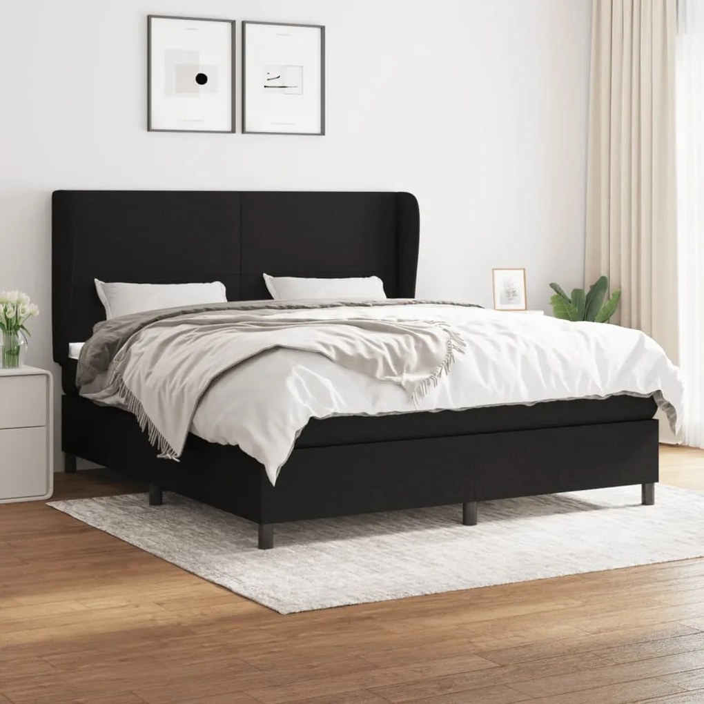 Κρεβάτι Boxspring με Στρώμα Μαύρο 180x200 εκ. Υφασμάτινο