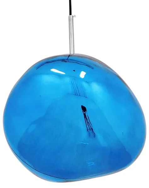 GloboStar® DIXAR BLUE 01467 Μοντέρνο Κρεμαστό Φωτιστικό Οροφής Μονόφωτο 1 x E27 Γυάλινο Μπλε Φ36 x Υ45cm