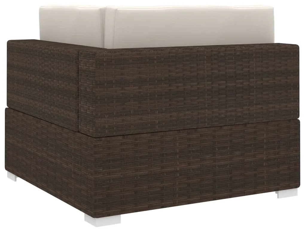 vidaXL Γωνιακό Κάθισμα Τμηματικό 1 τεμ. Καφέ Συνθετ. Ρατάν + Μαξιλάρια