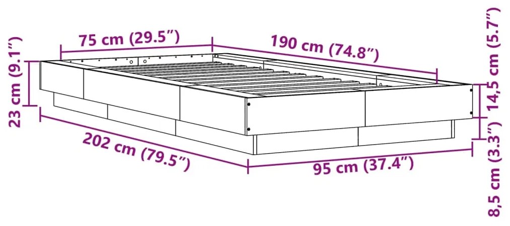 Πλαίσιο Κρεβατιού Γκρι Sonoma 75x190 εκ. Επεξεργασμένο Ξύλο - Γκρι