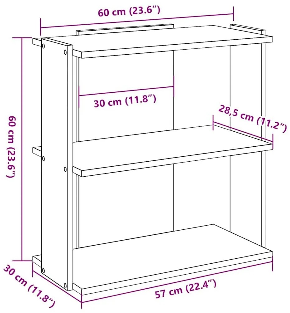 Βιβλιοθήκη 3 Επιπέδων Καφέ Δρυς 60x30x60 εκ. Επεξεργ. Ξύλο - Καφέ