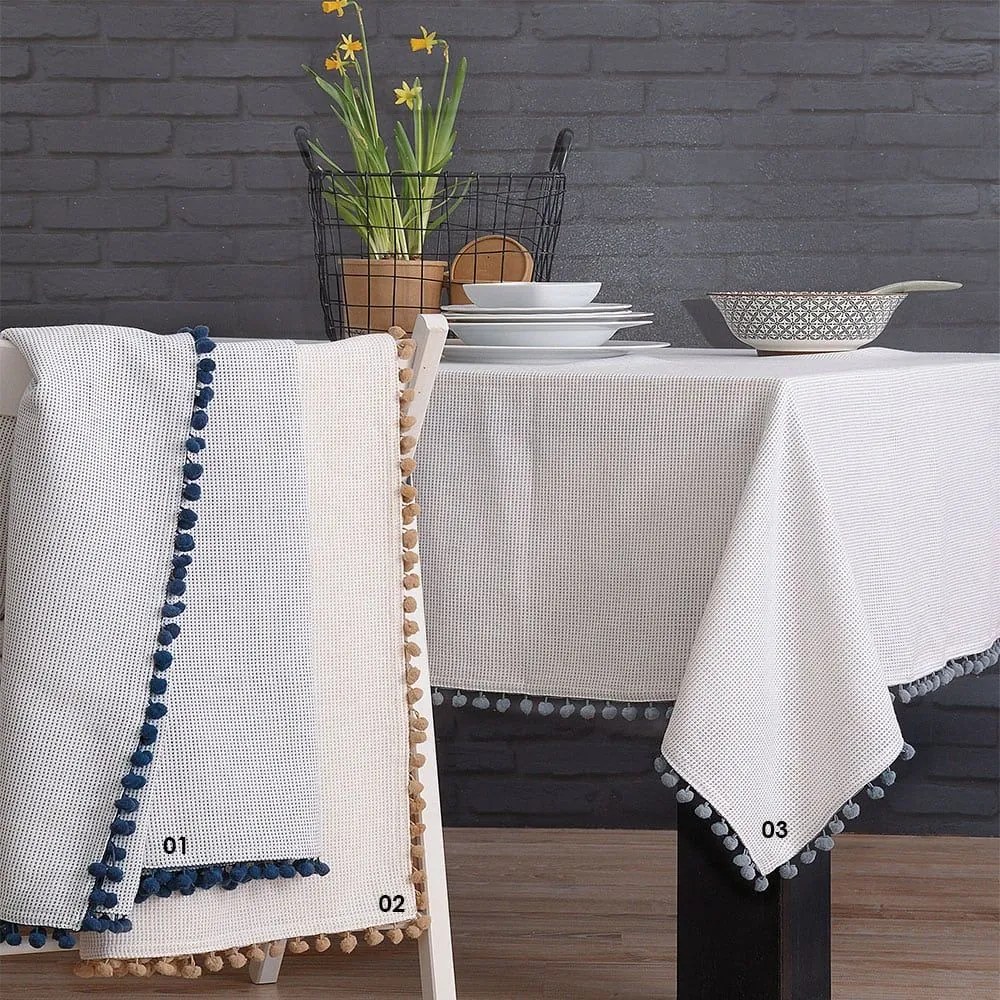 Τραπεζομάντηλο Pom Pom 02 Beige Ρυθμός 140 X140 100% Cotton