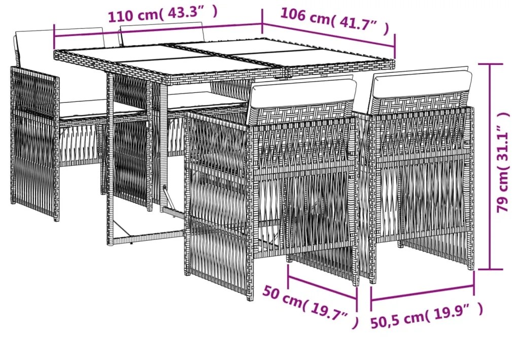 vidaXL Σετ Τραπεζαρίας Κήπου 5 Τεμαχίων Καφέ Συνθ. Ρατάν με Μαξιλάρια