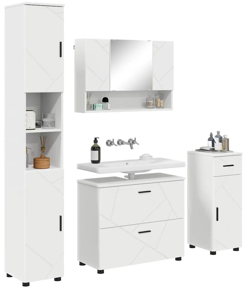 vidaXL Σετ Επίπλων Μπάνιου με συρτάρι 4 pcs Λευκό 30 x 35 x 192 εκ.