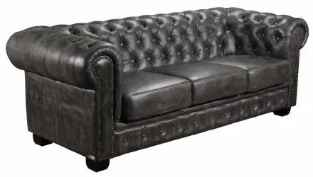 CHESTERFIELD 689 3-θέσιος Kαναπές Δέρμα Antique Grey 201x92x72cm Ε9574,32