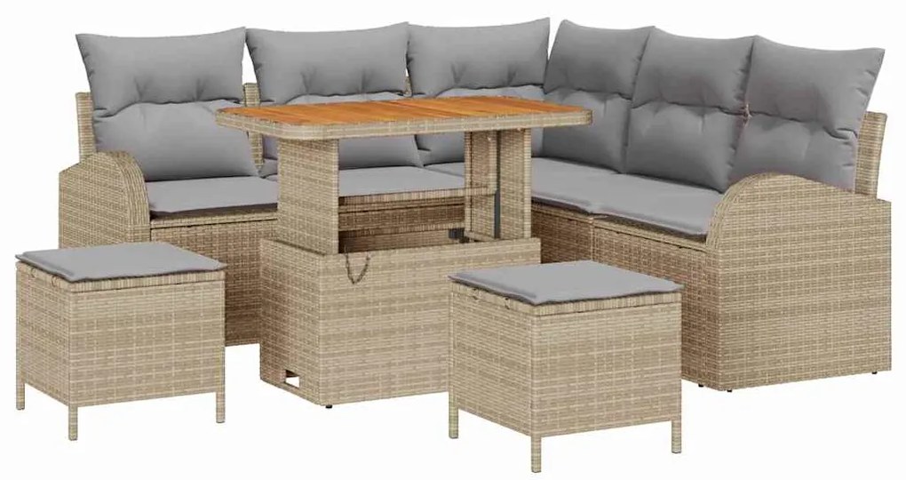 vidaXL Σετ Καναπέ Κήπου με μαξιλάρι 8 pcs Μπεζ Πολυ ράταν