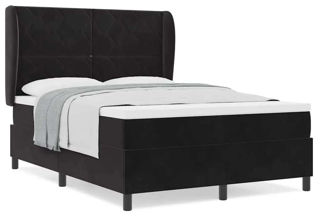 vidaXL Κρεβάτι με ελατήρια με στρώμα Μαύρο 140 x 190 cm Βελούδο
