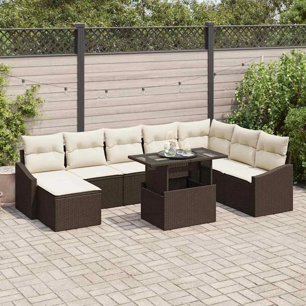 vidaXL Σετ Καναπέ Κήπου με μαξιλάρι 9 pcs Καφέ και κρεμ