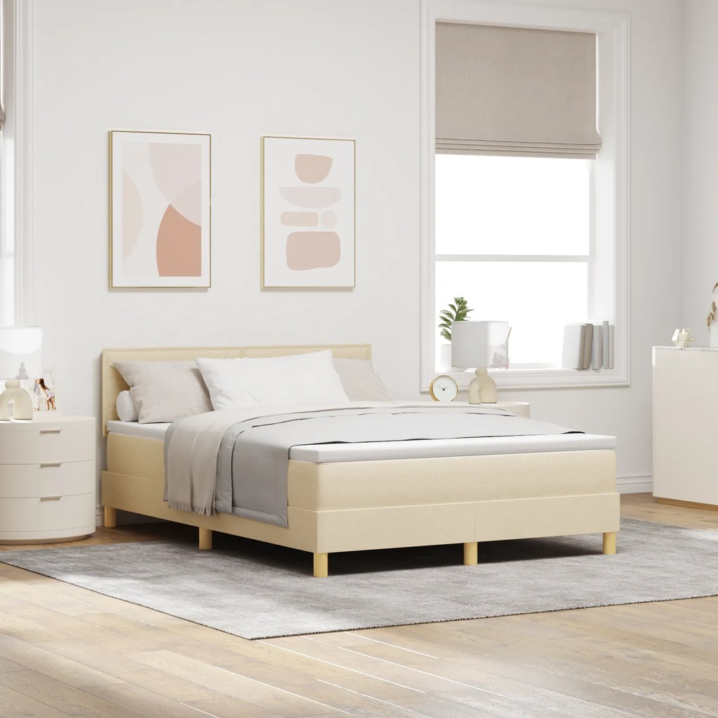 vidaXL Κρεβάτι με Βάση με Στρώμα Κρεμ 160x200 εκ. Ύφασμα