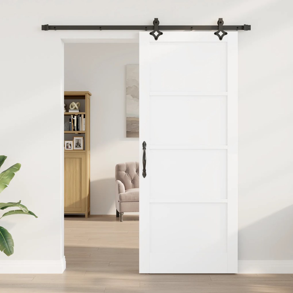 vidaXL Συρόμενη Πόρτα  με Σετ Υλικών Λευκή 86x211 εκ. Στιβαρό Ξύλο Πεύκου