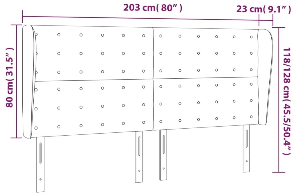 Κεφαλάρι με Πτερύγια Μαύρο 203x23x118/128 εκ. Συνθ. Δέρμα 3118064