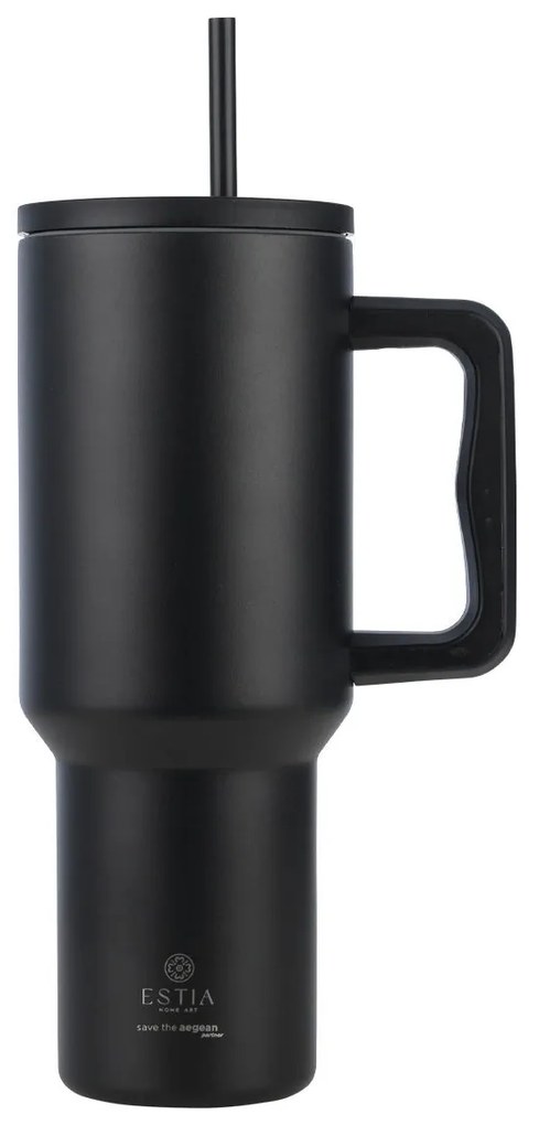 Θερμός Ανοξείδωτος Straw Tumbler XL 14,5x10x26εκ.-1200ml Midnight Black Save The Aegean Estia 01-32180