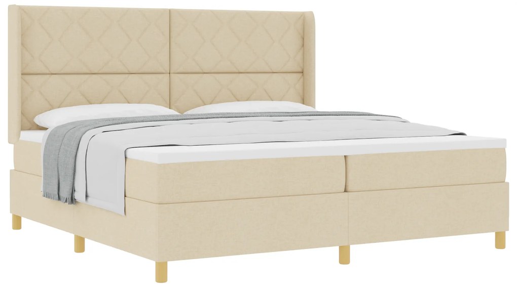 vidaXL κρεβάτι Box Spring με στρώμα Κρεμ 200x200 εκ. Υφασμάτινο
