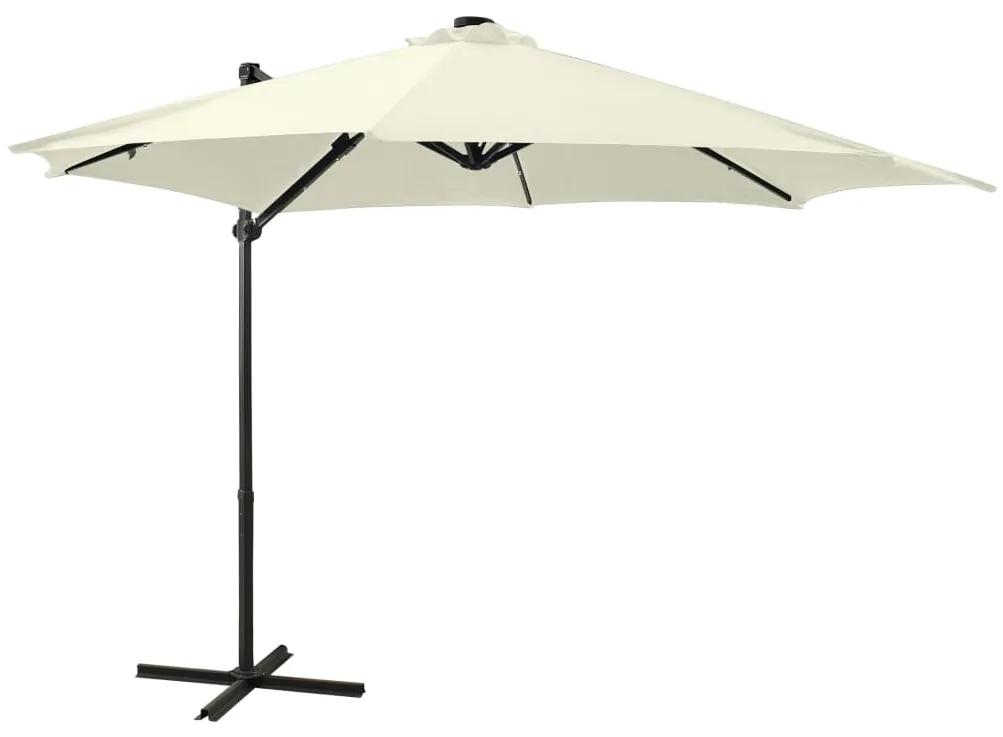 Ομπρέλα Κρεμαστή με Ιστό και LED Χρώμα Άμμου 300 εκ.