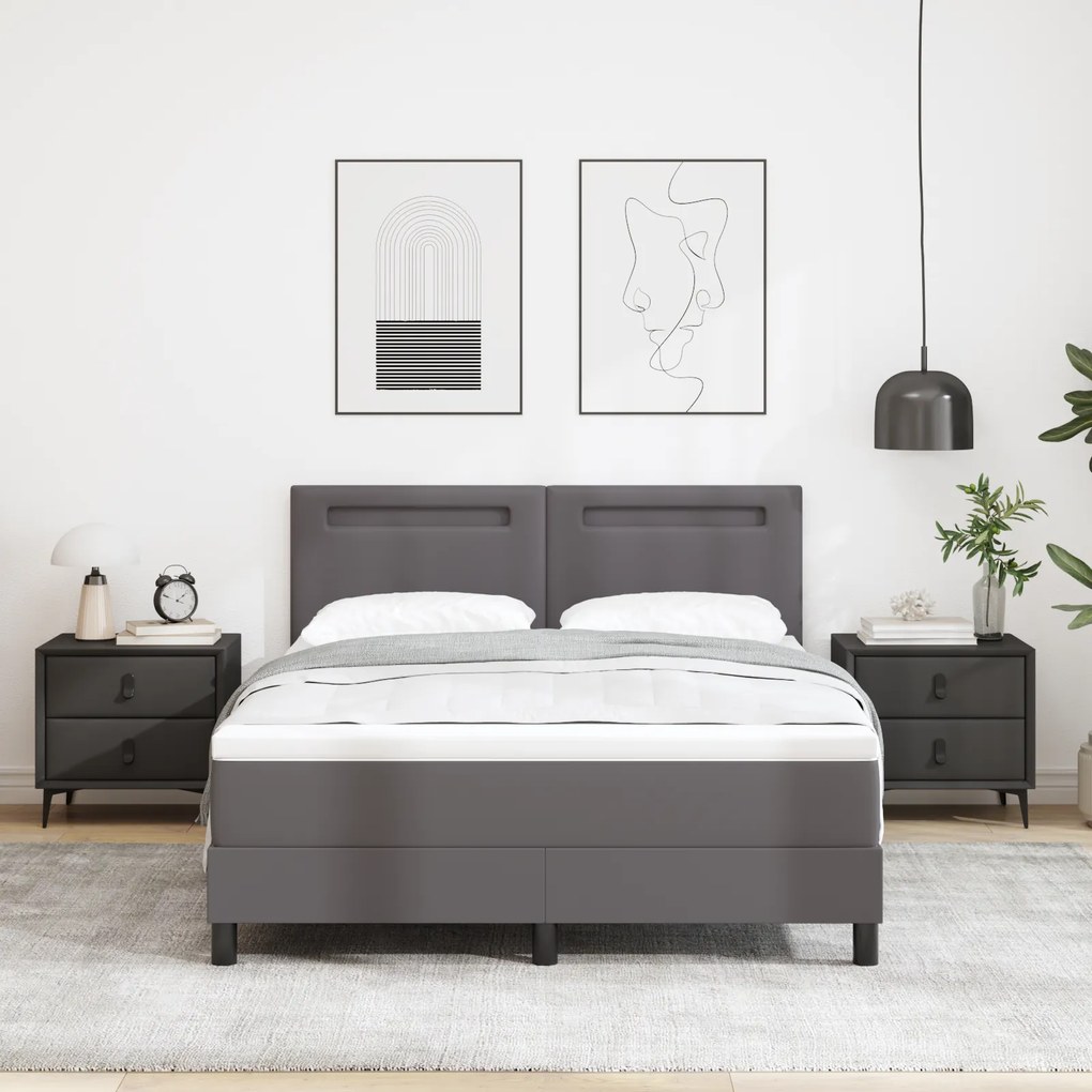 vidaXL Kρεβάτι με ελατήρια και στρώμα σε γκρι, 160x200 εκ, ψεύτικο δέρμα