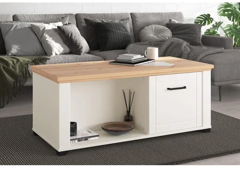 Τραπεζάκι Σαλονιού Valencia Λευκό - Artisan Oak - Λευκό Μάτ 115x55x47,5 εκ. 115x55x47.5 εκ.