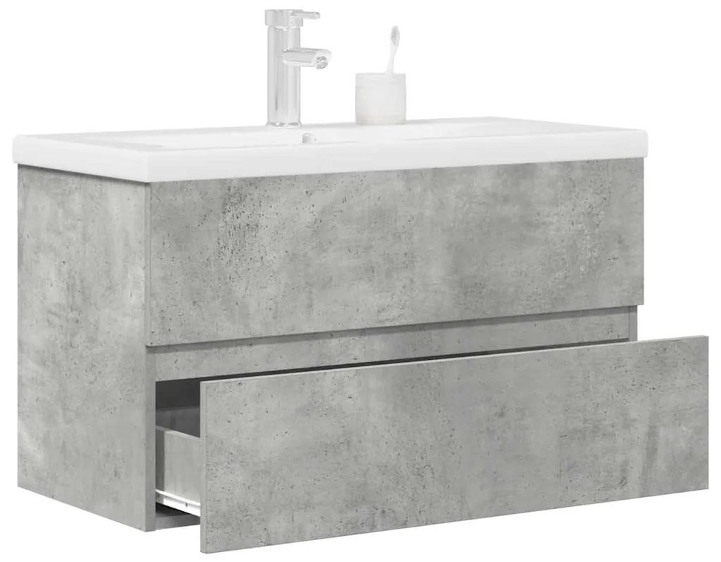 Σετ Επίπλων Μπάνιου 2 Τεμαχίων Γκρι Σκυροδέματος από Επεξ. Ξύλο