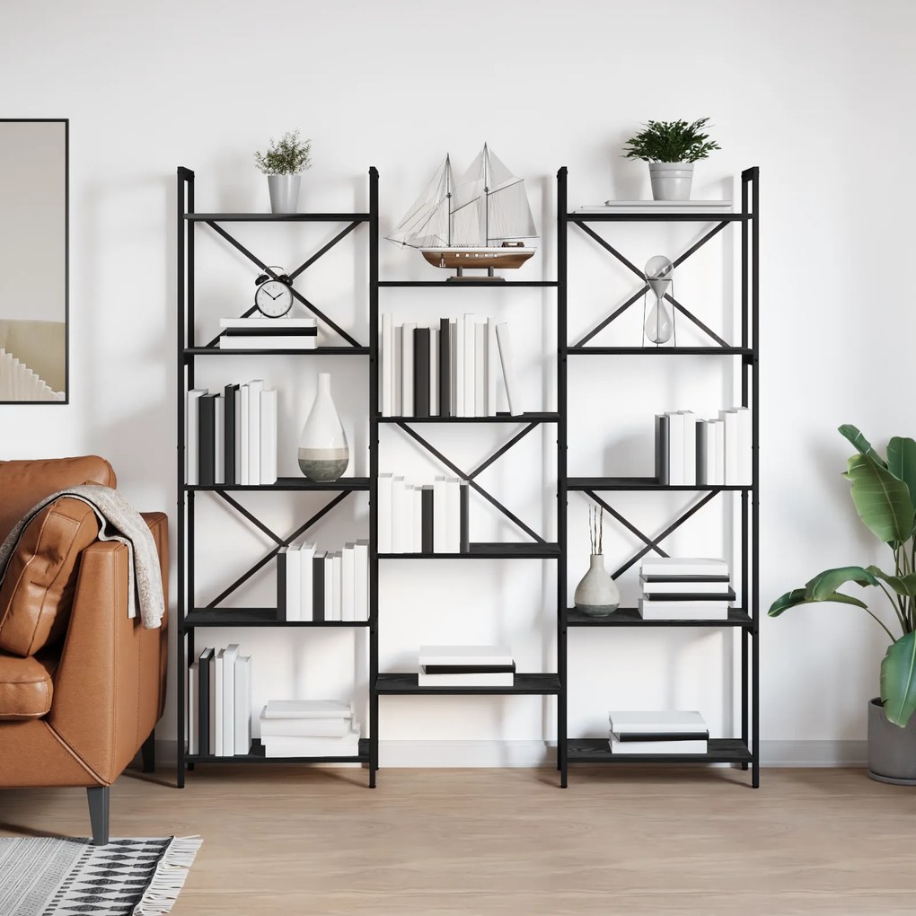 vidaXL Ράφι Βιβλίων Μαύρη δρυς 156 x 25 x 167.5 εκ Επεξεργασμένο ξύλο