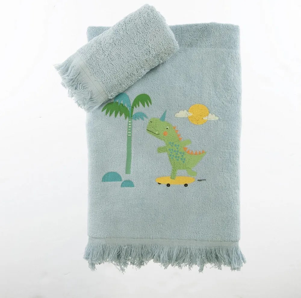 Πετσέτες Παιδικές Dinos On Wheels (Σετ 2τμχ) Blue Nef-Nef Homeware Σετ Πετσέτες 70x140cm 100% Βαμβάκι