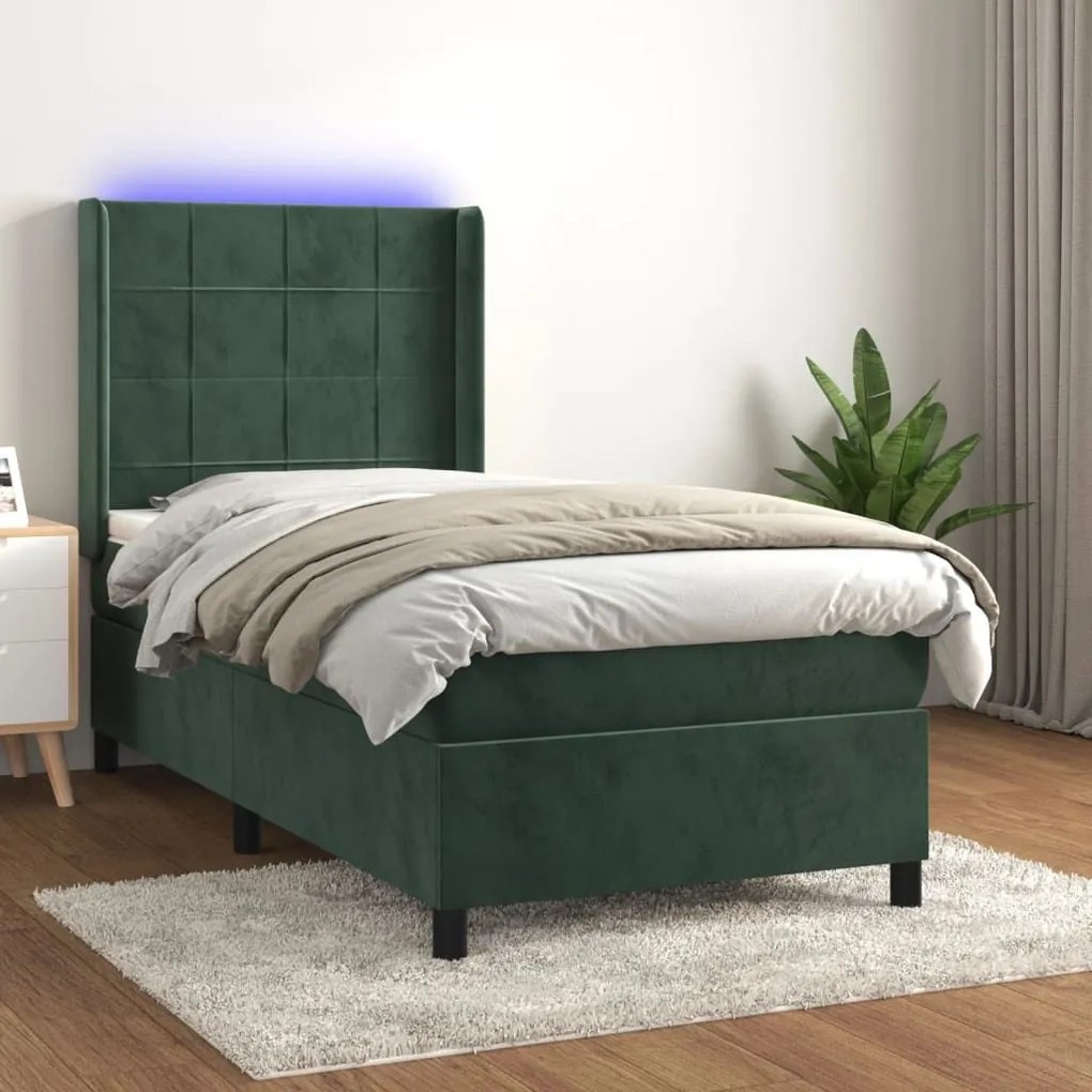 ΚΡΕΒΑΤΙ BOXSPRING ΜΕ ΣΤΡΩΜΑ &amp; LED ΣΚ. ΠΡΑΣΙΝΟ 80X200 ΕΚ ΒΕΛΟΥΔΟ 3139532