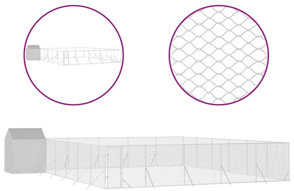 vidaXL Κλουβί Σκύλου Εξ. Χώρου με Οροφή Ασημί 12x12x2,5 μ Γαλβ. Ατσάλι