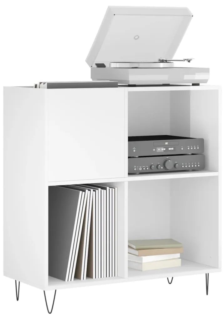 vidaXL Δισκοθήκη Γυαλιστερή Λευκή 84,5 x 38x 89 εκ. από Επεξεργ. Ξύλο