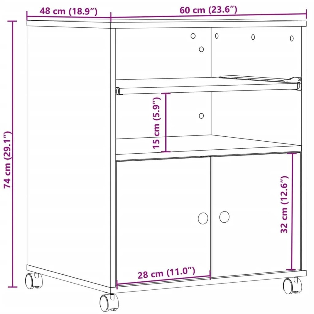 Βάση Εκτυπωτή με Ρόδες Γκρι Sonoma 60 x 48 x 74 εκ. - Γκρι