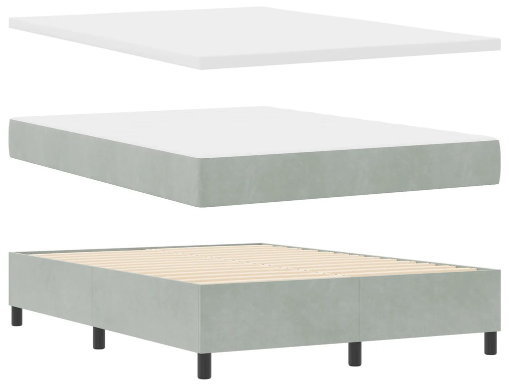 vidaXL Κρεβάτι Box Spring με Στρώμα & Πάγκο Ανοιχτό Γκρι 140x200 εκ Βελούδο