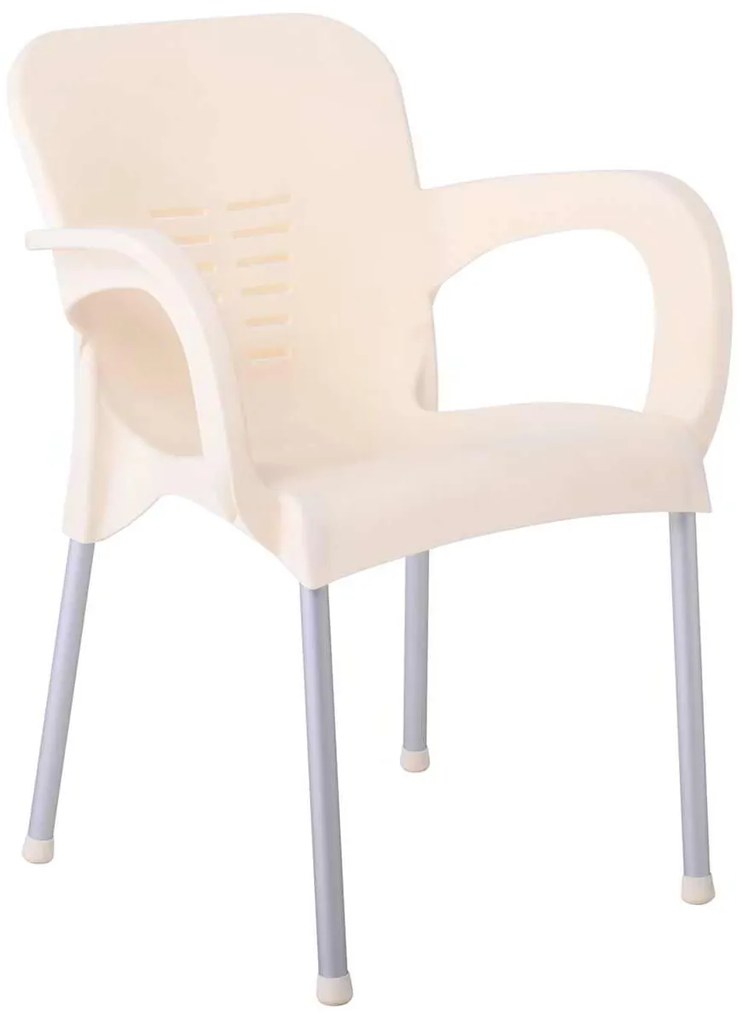 LARA-II Πολυθρόνα Dining Στοιβαζόμενη, ALU Silver, PP Εκρού