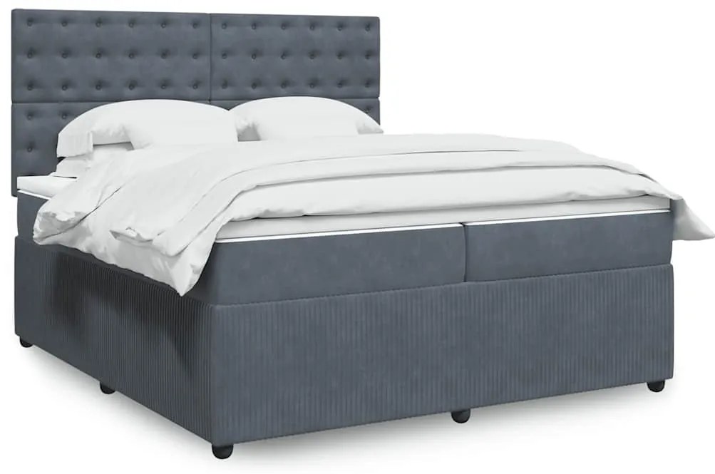 vidaXL Κρεβάτι Boxspring με Στρώμα Σκούρο Γκρι 200x200 εκ. Βελούδινο
