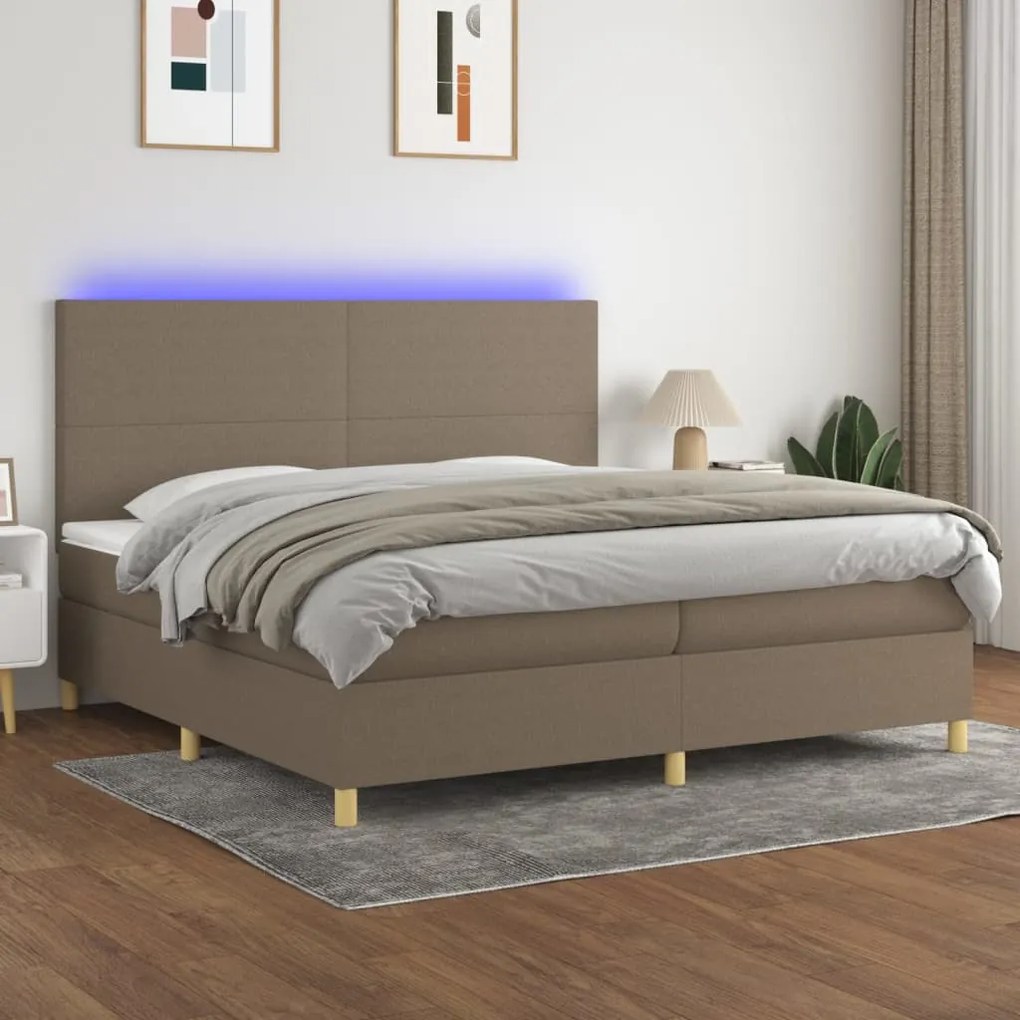 Κρεβάτι Boxspring με Στρώμα & LED Taupe 200x200 εκ. Υφασμάτινο