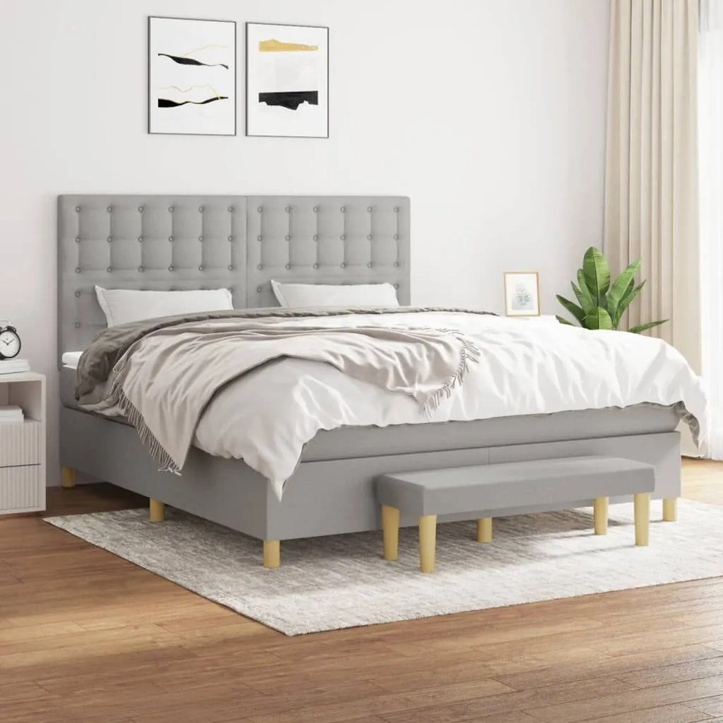 Κρεβάτι Boxspring με Στρώμα Ανοιχτό Γκρι 180x200 εκ. Υφασμάτινο - Γκρι