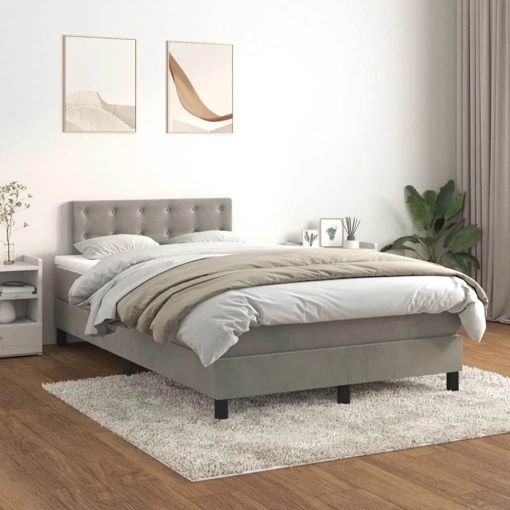 Κρεβάτι Boxspring με Στρώμα Ανοιχτό Γκρι 120x200 εκ. Βελούδινο