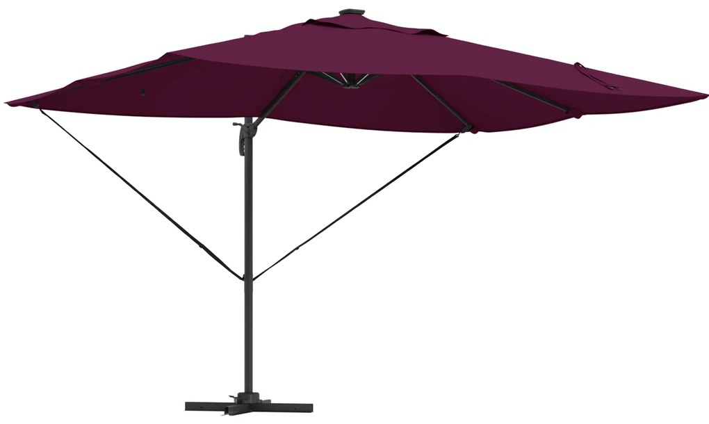 vidaXL Cantilever Roma Parasol με LEDs Μπορντώ 352x251x265 εκ. Αλουμίνιο