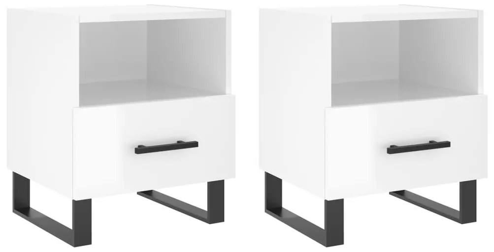 vidaXL Κομοδίνα 2 τεμ. Γυαλ. Λευκό 40x35x47,5 εκ. Επεξεργασμένο Ξύλο