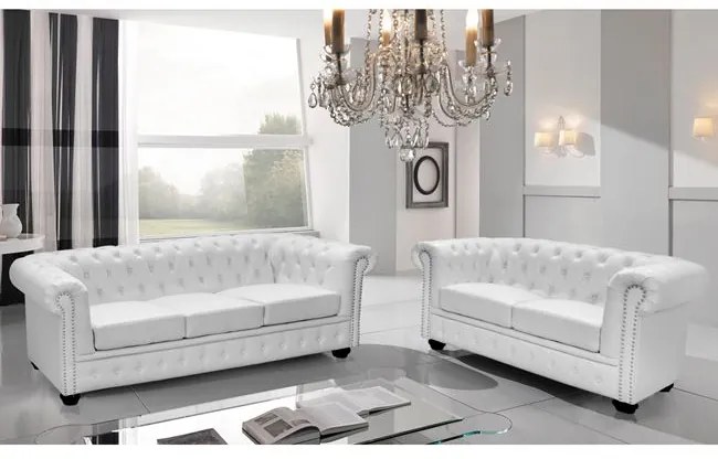ΣΕΤ ΣΑΛΟΝΙ 2/ΘΕΣΙΟ &amp; 3/ΘΕΣΙΟ CHESTERFIELD ΛΕΥΚΟ ΜΑΤ - 9998367 - hm3010.02+hm3009.02
