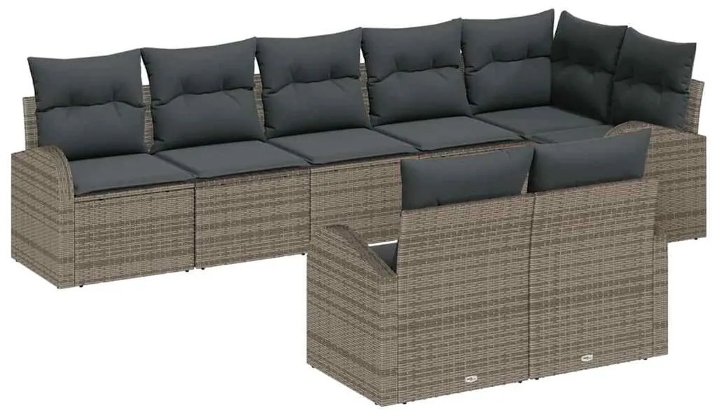 vidaXL Σετ Καναπέ Κήπου με μαξιλάρι 8 pcs Γκρι Πολυ ράταν