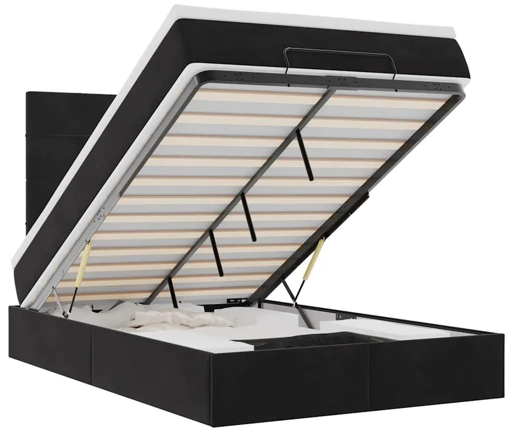 vidaXL Οθωμανικό κρεβάτι με στρώματα & LEDs Μαύρο 120x200cm Velvet