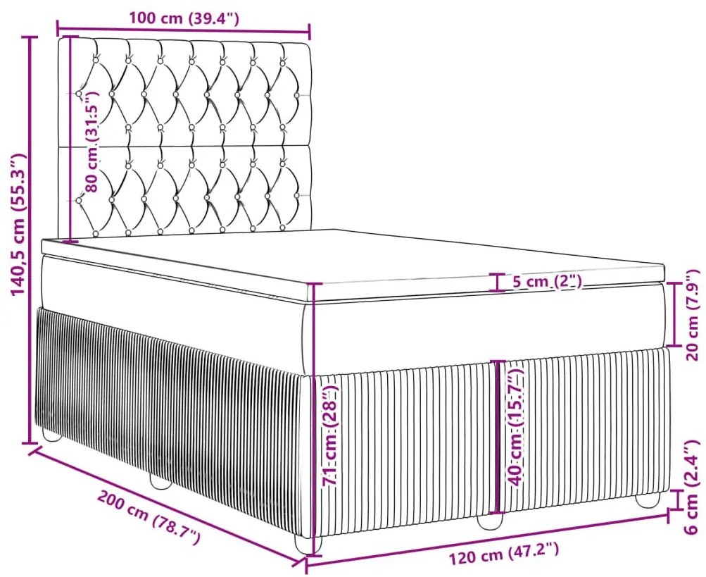 Κρεβάτι Boxspring με Στρώμα Σκούρο Καφέ 120x200 εκ. Υφασμάτινο - Καφέ