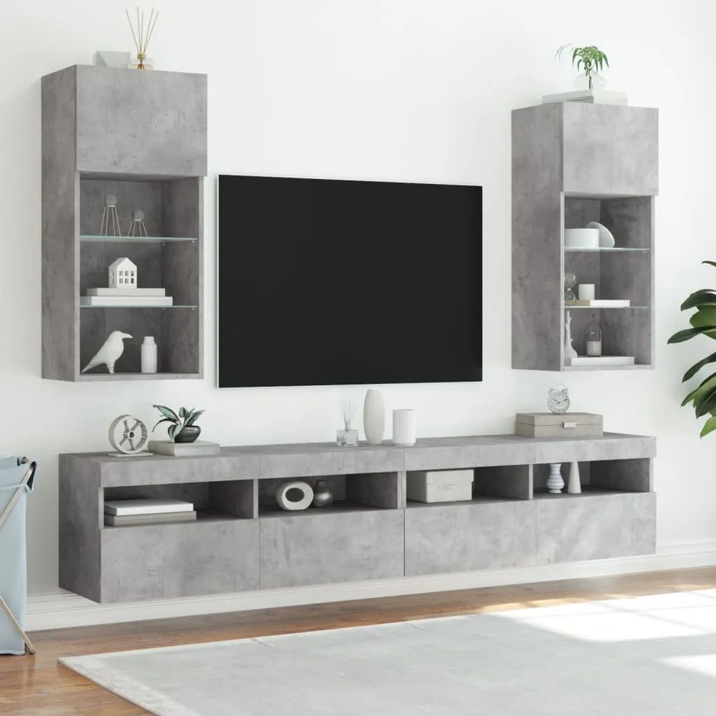 vidaXL Έπιπλα Τηλεόρασης με LED 2 τεμ. Γκρι Σκυροδέματος 40,5x30x90εκ.
