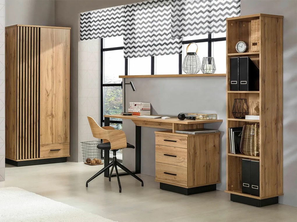 Σετ επίπλων Ogden J119, 133 kg, Wotan δρυς, Μαύρο, Ινοσανίδες μέσης πυκνότητας, Πλαστικοποιημένη μοριοσανίδα, Πόρτες ντουλάπας: Με μεντεσέδες