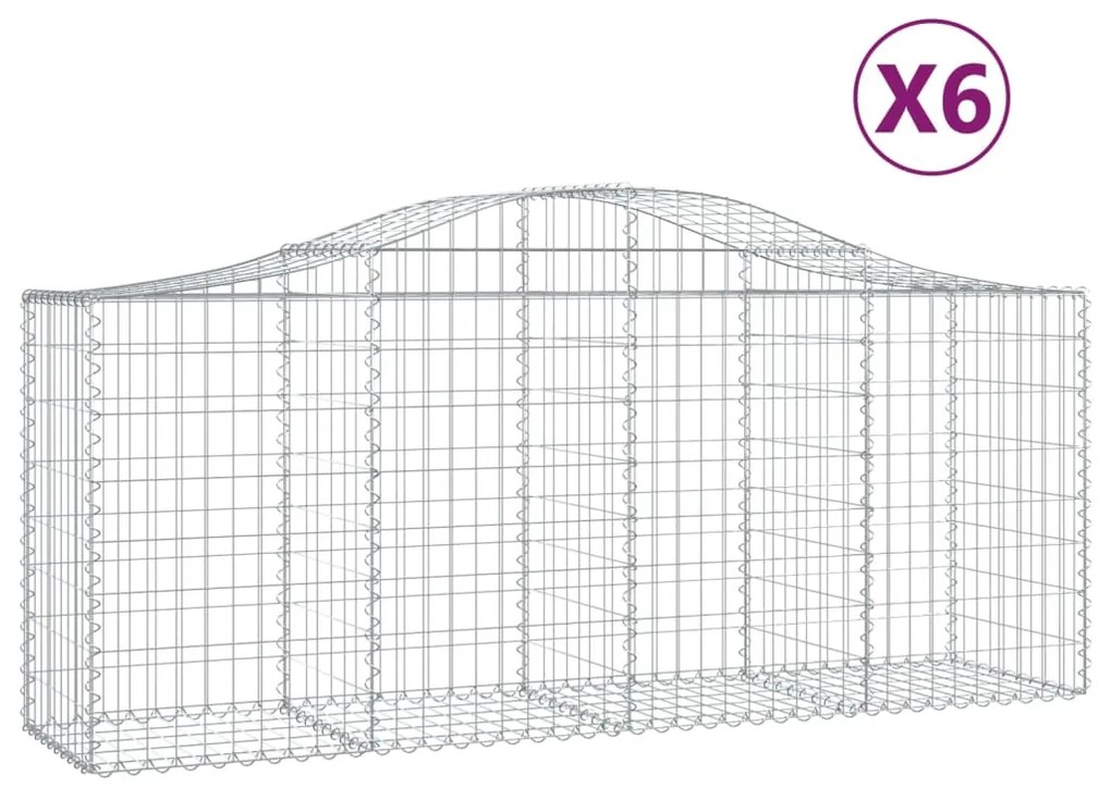 vidaXL Συρματοκιβώτια Τοξωτά 6 τεμ. 200x50x80/100 εκ. Γαλβαν. Ατσάλι