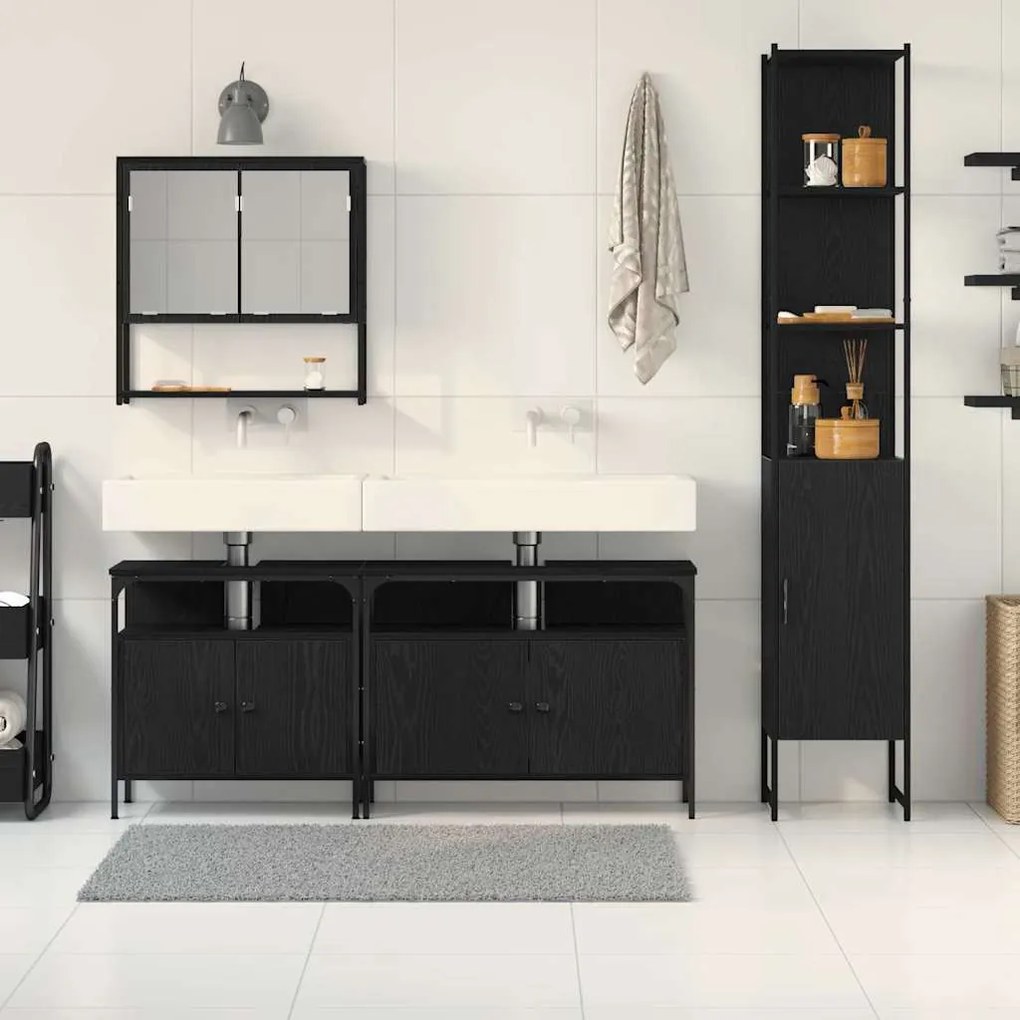 vidaXL Σετ Επίπλων Μπάνιου με ράφι 4 pcs Μαύρη δρυς 33 x 33 x 185.5 εκ